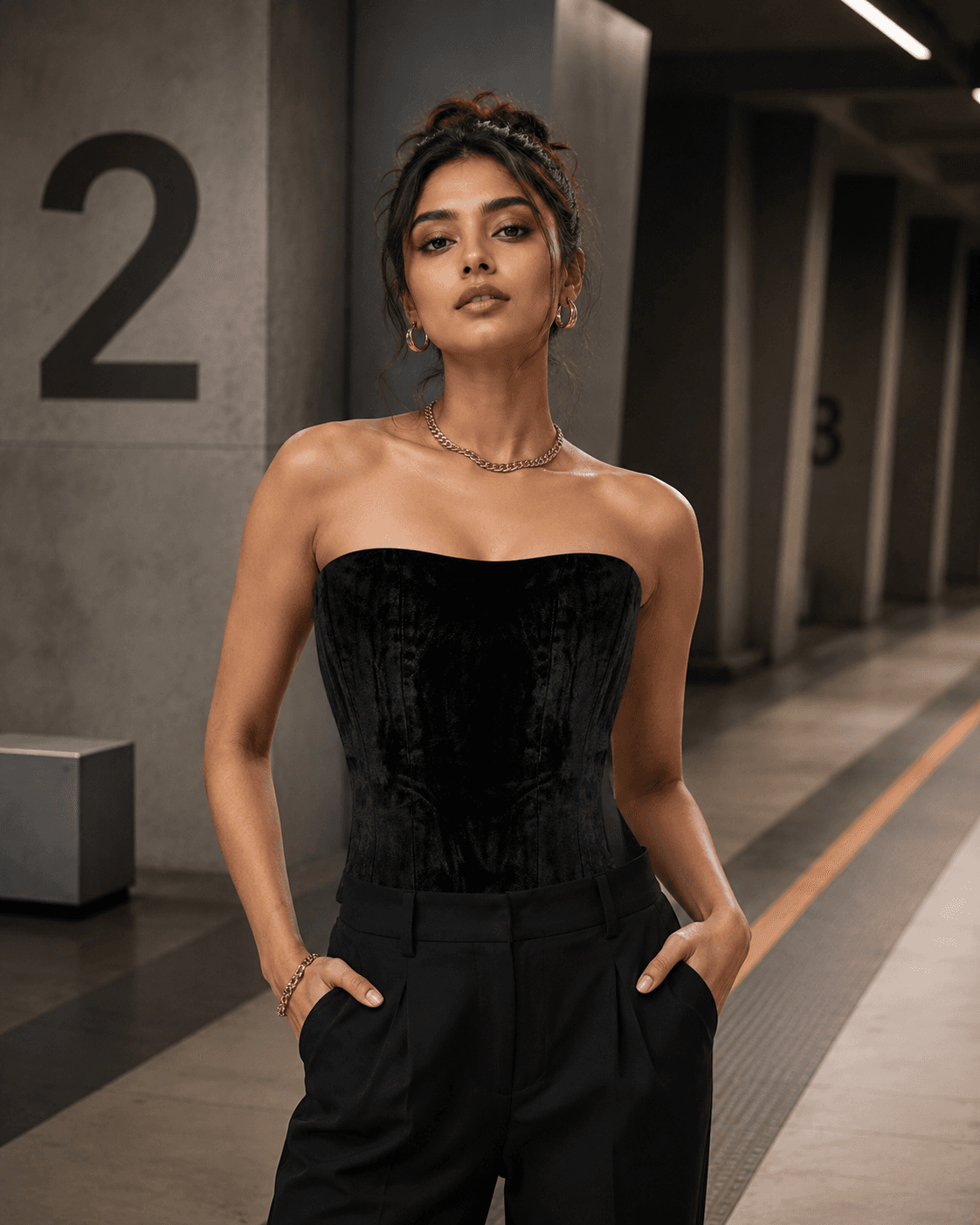 Strapless Slim Fit Corset Top in Black