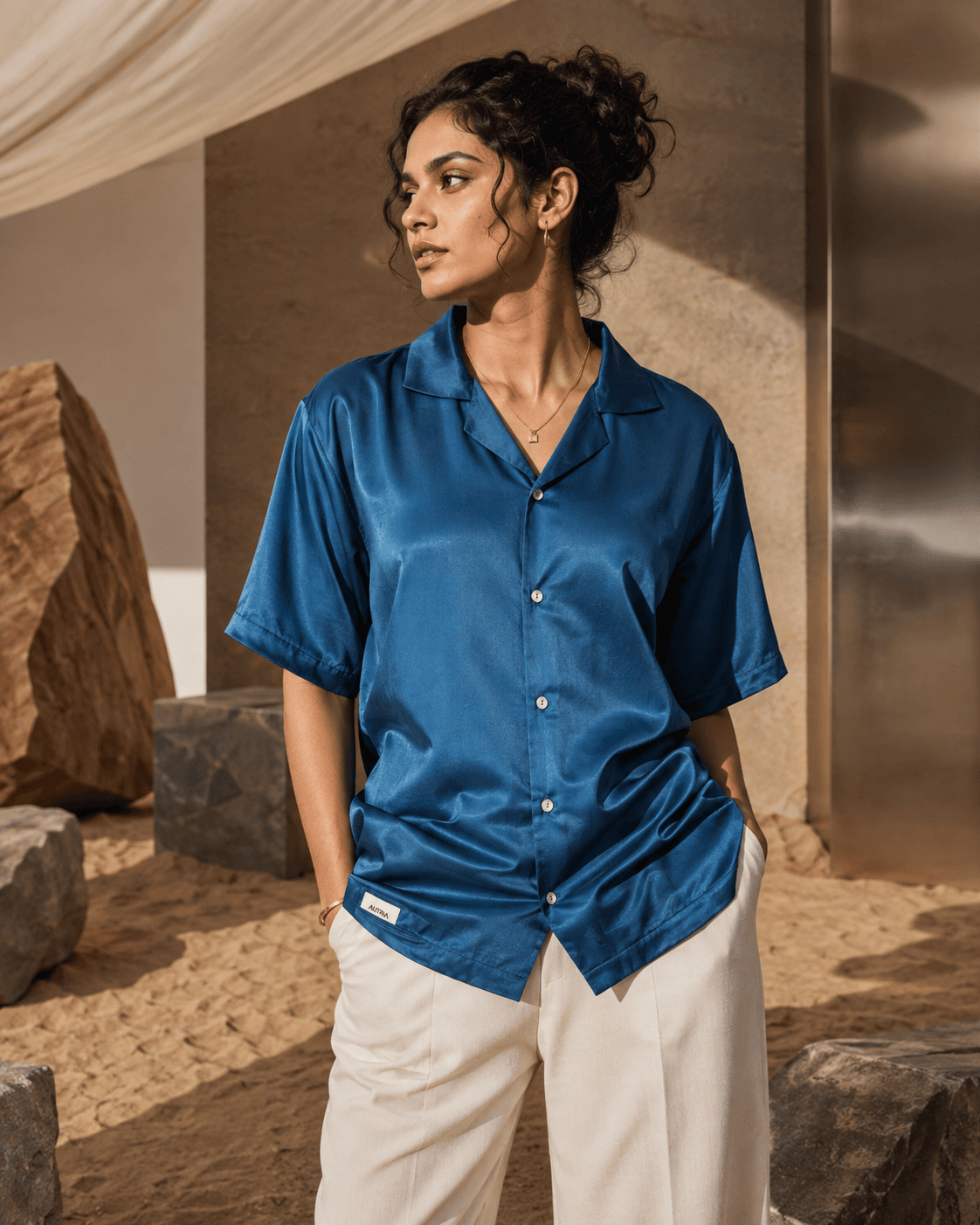Silk Crepe Shirt (Blue)